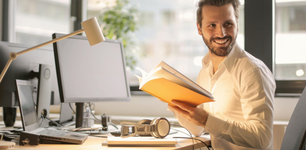 Infographic depicting the top 8 business trends shaping 2025, featuring icons for generative AI, hyper-personalization, e-commerce growth, cybersecurity, sustainability, hybrid work, AI for SMEs, and resilience strategies, with a futuristic cityscape background symbolizing innovation and forward momentum.